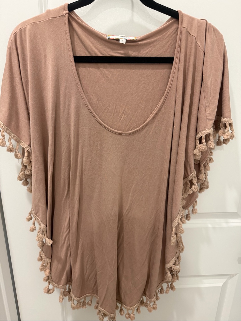 Women's Taupe Tassel-Trim Scoop Neck Tunic